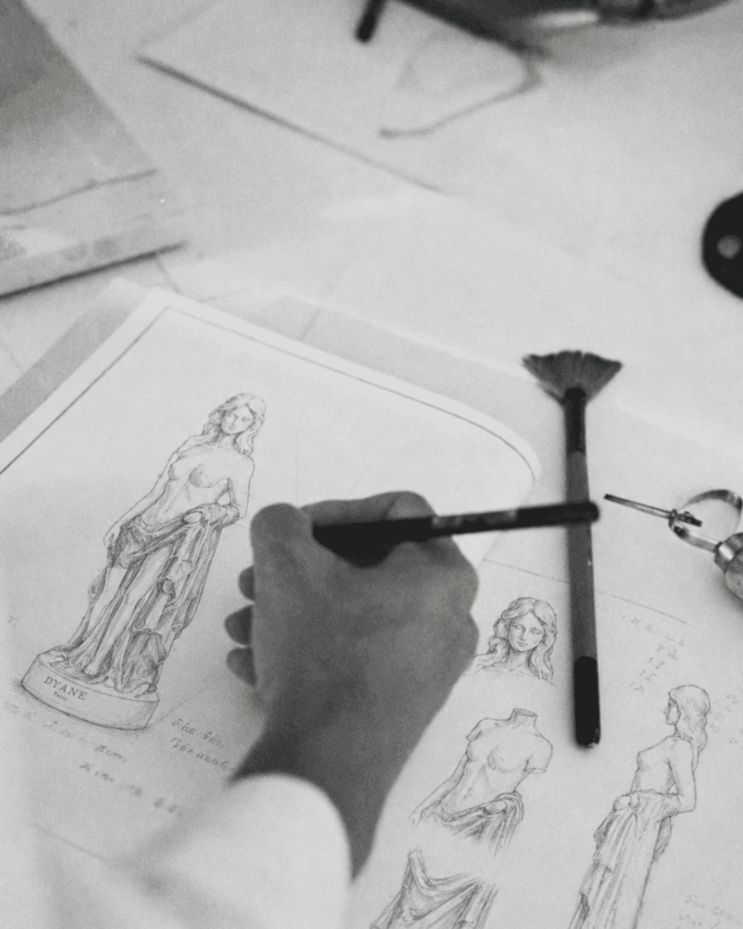 Dessin préparatoire de la sculpture Dyane Paris