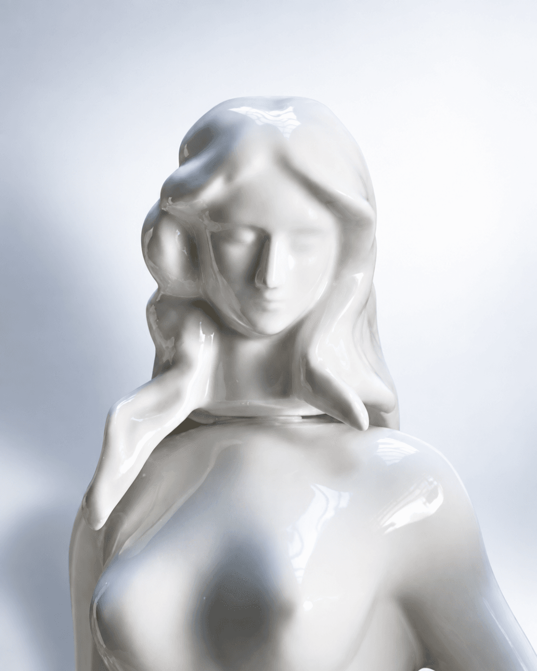 Detail of the face of the Dyane Paris porcelain sculpture